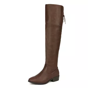Women Suede/PU Over The Knee Thigh High Low Heel Classic Slouch Boot - Picture 1 of 18