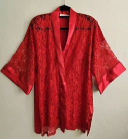 Vtg Victorias Secret Red Lace Robe Satin Kimono One Size Sexy Retro Gold Label