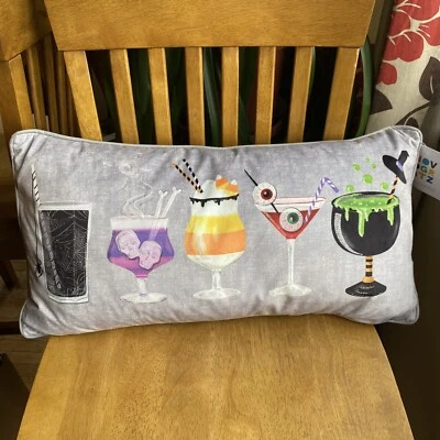 Novogratz Halloween Cocktail Pillow Mixed Drinks Potions Feather Pillow Gray NWT - Imagem 1 de 4