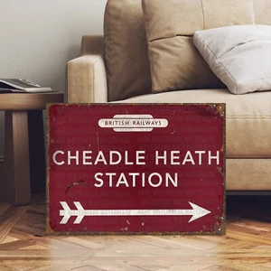 Vintage Stil Manchester Eisenbahn Cheadle Heath Bahnhof Schild - Bild 1 von 3
