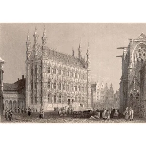 TOWN HALL, LOUVAIN - Original Antique 19th Century Engraving A.H. Payne - Picture 1 of 2