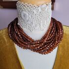 Vintage multistrand amber glass beaded long necklace. Gift idea