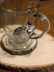 Blue And Clear Glass Beads Heart Shape Tea Stainer For A Speacial Occasion! - Picture 1 of 1
