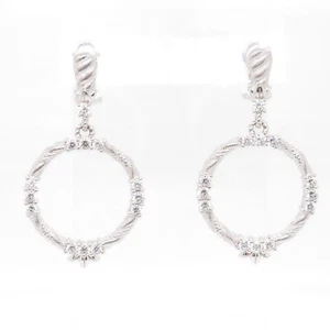 Judith Ripka Sterling Silver & CZ Station Hoop Earrings - Picture 1 of 9