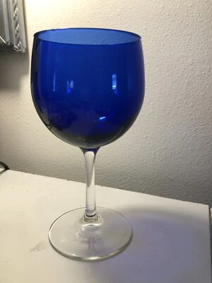 老式COBALT蓝色气球葡萄酒杯7英寸夹14盎司 — 第 1/4 张图片