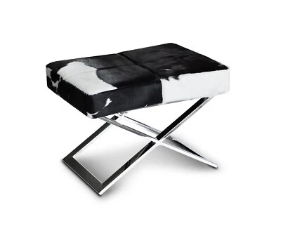 Kuhfell Leder Hocker Sitzhocker Fußhocker echtes Kuhfell Schwarz-Weiß Braun-Weiß - Bild 1 von 4