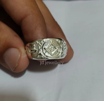 925 Masonic Rings,Freemason Ring, Master Mason Rings, Free Mason Mens Masonic - Image 1 of 4