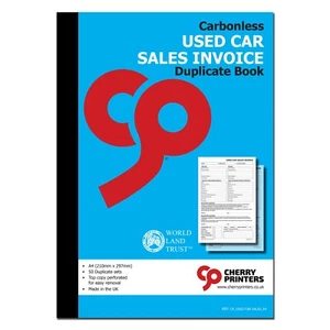 Cherry NCR Used Car Sales Invoice Duplicate Book A4 (210mm x 297mm) 50 sets - Picture 1 of 4