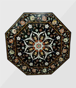30" antique Black Marble Coffee Dining center Table Top Inlay Pietra Dura Decor - Picture 1 of 5
