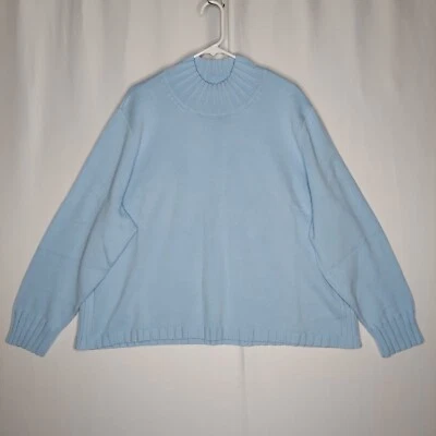 Denim&Co Sweater Women 3X Light Blue Mock Neck Cotton Stretch Knit Classic  - Image 1 of 4