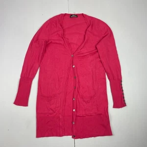 M&S Cardigan 12 Pink Womens V-Neck Long Sleeve Jumper Plain Cashmere Silk - Picture 1 of 17