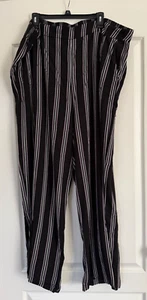 Torrid Pull On Pants Elastic Striped Palazzo Wide Leg Pockets Black 4X - Picture 1 of 5