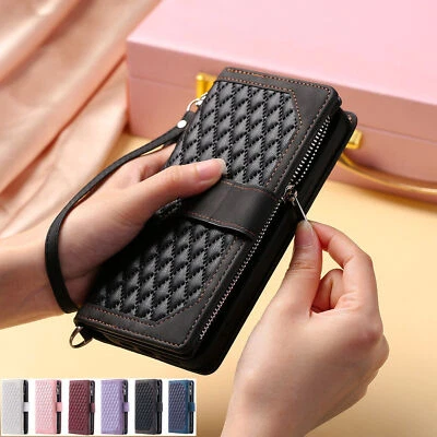 Zipper Leather Grid Card Wallet Phone Case For Google Pixel 6 7 8 Pro 5A 6A 7A - Image 1 of 4