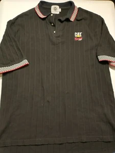 XXL Caterpillar Racing Shirt CAT Black Collared Checkered Flag - Picture 1 of 6