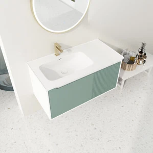 40" Bathroom Vanity Wall Mounted Cabinet with Ceramic Sink /Door Green White NEW - Picture 1 of 9