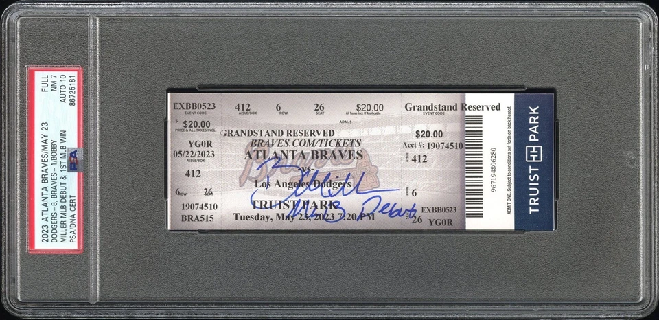 Bobby Miller Signed MLB DEBUT 5/23/23 Full Ticket Stub Psa 7/GEM MT 10 AUTO  - Image 1 of 2