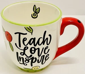 Glory Haus “Teach Love Inspire” Hand Painted Ceramic 24 oz. Floral Coffee Mug - Picture 1 of 7