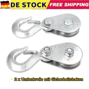 2x Umlenkrolle Seilrolle für elektrische Seilwinde Forst Seilrollen mit Haken 1T - Bild 1 von 8