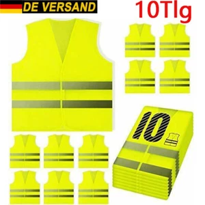 10x Warnwesten Unfallweste Sicherheitswarnweste Standardgröße Neon Gelb Auto KFZ - Bild 1 von 13