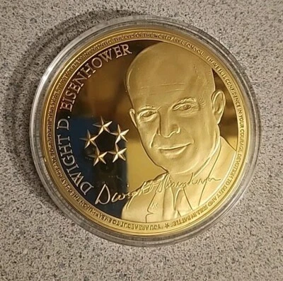 American Leaders WWII Dwight D. Eisenhower Colossal Gold-layered Comm. Coin COA - Image 1 of 4