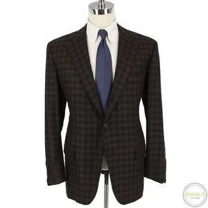 LNWOT CURRENT Kiton Brown 100% Cashmere Checked Hand Made 3/2 Roll Jacket 44R - Picture 1 of 11