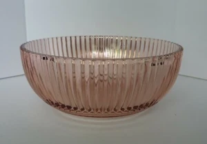 VTG ANCHOR HOCKING PINK DEPRESSION GLASS RIBBED SERVING BOWL 7 1/4" QUEEN MARY - Picture 1 of 6