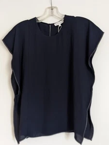 NWT Women's Warehouse Ruffle Sleeve Navy Blue Short Sleeve Top - Size 10 - Picture 1 of 5