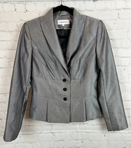 CALVIN KLEIN gray collared classic career peplum blazer jacket size 4 NWOT - Picture 1 of 10