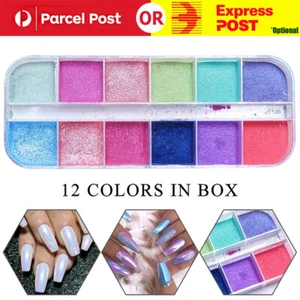 12 Grid Aurora Mermaid Unicorn Pearl Shimmer Mirror Chrome Effect Nail Powder AU - Picture 1 of 11