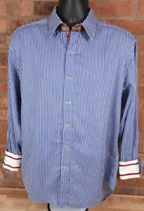 Robert Graham X Mens Size Large Blue White Stripe Flip Cuff Long Sleeve Shirt - Picture 1 of 5