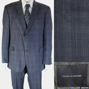 TOMMY HILFIGER~MINT!!~GRAY WINDOWPANE WOOL MENS 44R CAREER SUIT FF PANTS 38X31.5 - Picture 1 of 17