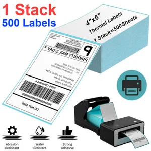 500 etiquetas de envío térmico directo plegables con ventilador 4x6 azules para impresoras Zebra y persianas enrollables - Imagen 1 de 12