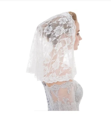 Women Black White Lace Veil Mantilla for Church Catholic Latin Mass HeadCovering - Image 1 of 4