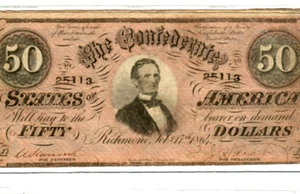$50 "CONFEDERATE" (BLUEBACK) "1800'S" $50 "BLUEBACK"CONFEDERATE" NICE!! - Picture 1 of 3