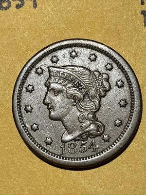 1854  braided hair large cent  N.23 Free Shipping - Image 1 of 4