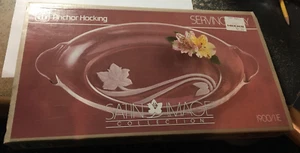 Vintage Anchor Hocking Satin Bild 13" Glas Oval Serviertablett Mattierte Blume - Bild 1 von 2