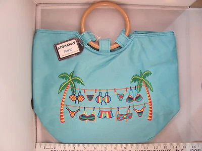 NUEVO CON ETIQUETAS Stowaway Bonito Azul Cremallera Playa Cartera Bolso Tropical Bikini SH252 Foto 1 de 4