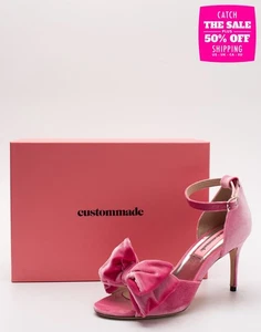 RRP€415 CUSTOMMADE Marita Velvet D'Orsay Sandals US10 UK7 EU40 Bow Ankle Strap - Picture 1 of 10