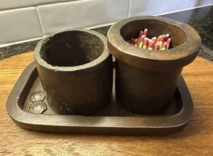 RARE Jan Barboglio Heavy Iron Desk Set, Vanity Set or Match Holder 2 Cups & Tray - Picture 1 of 10