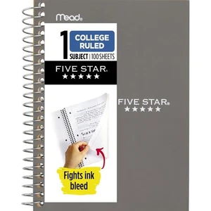 Quaderno a spirale a cinque stelle, 1 soggetto, carta rigata per college, 100 fogli, 7" x 5", - Foto 1 di 8