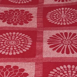Red Jacquard Tablecloth  56” x 76” Geometric Floral Squares Holiday or Everyday - Picture 1 of 6