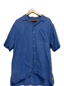 POLO RALPH LAUREN 90s CALDWELL Open Collar Hem Polo Short Sleeve Shirt L Linen B - Picture 1 of 6