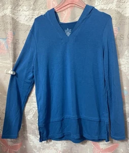 CUDDL DUDS ultraweiche bequeme Tunika mit Kapuze und Rippendetail Saphirfarben Gr. Small - Bild 1 von 9