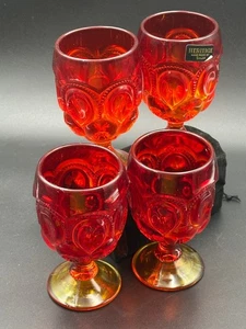 Amberina Moon and Stars Goblet Glass Vintage LE Smith 11oz Wine Glasses - Picture 1 of 5