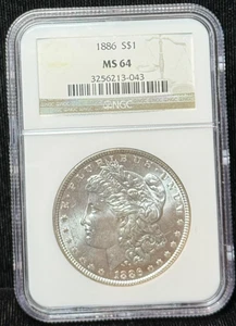NGC MS 64 1886 Morgan Silber One Dollar S$1 Münze Stempelglanz - Bild 1 von 2