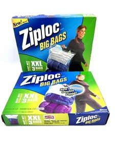 (2) NEW Ziploc Big Bags Discontinued Heavy Duty XXL 3 Bags 20 Gallon 2' x 2.7' - Picture 1 of 4