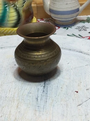 Indian Antique Brass Water Pot Hindu Pooja  2.25×2" - Image 1 of 3
