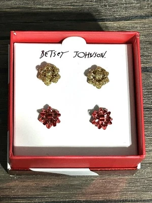 Pendientes de Navidad Betsey Johnson Rojo y Dorado Holiday Bow Post Pendiente Foto 1 de 4