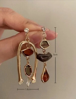 长金耳环不规则悬垂大胆声明复古风格大胆不匹配 — 第 1/4 张图片