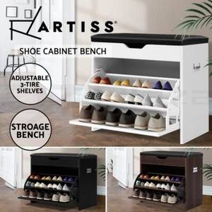 Artiss Shoe Cabinet Bench Shoes Storage Rack Organiser Shelf Wooden 15 Pairs - Picture 1 of 20